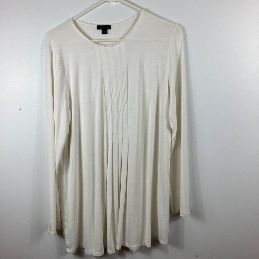 Womens J Jill Wearever Collection Ivory LS Pleated Scoop Neck Tunic‎ Top M